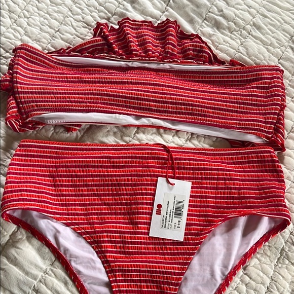 Red Striped Ruffle Bikini Set - Picture 2 of 3